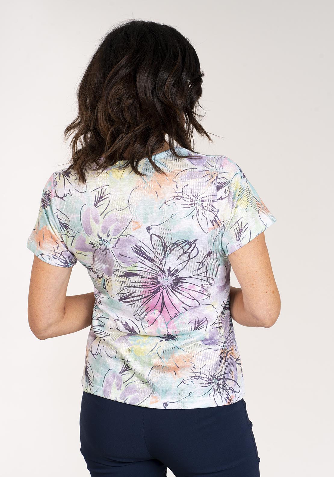 Tea Lane Short Sleeve Foil Print T-Shirt -Floral Green - Green 4 Shaws Department Stores