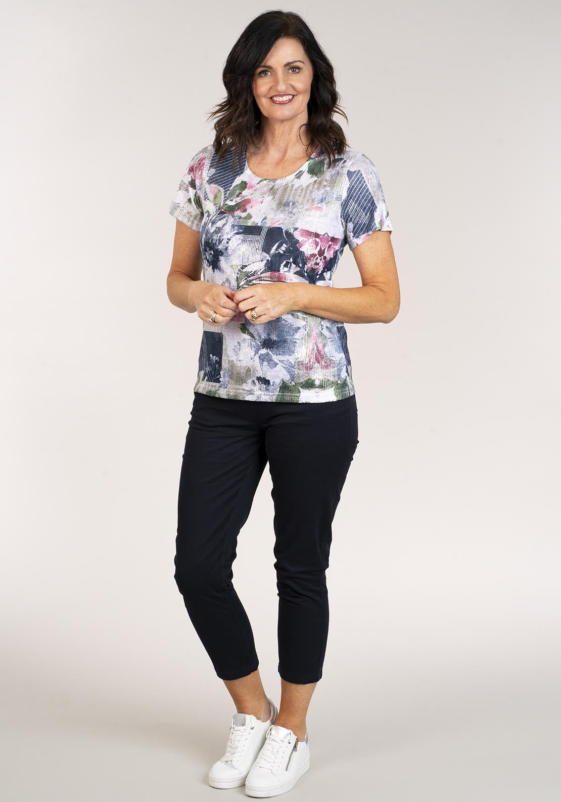 Tea Lane Short Sleeve Foil Print T-Shirt - Grey 2 Shaws Department Stores