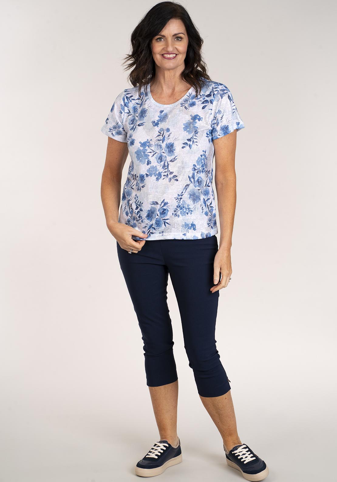 Tea Lane Short Sleeve Foil Print T-Shirt - Blue 6 Shaws Department Stores