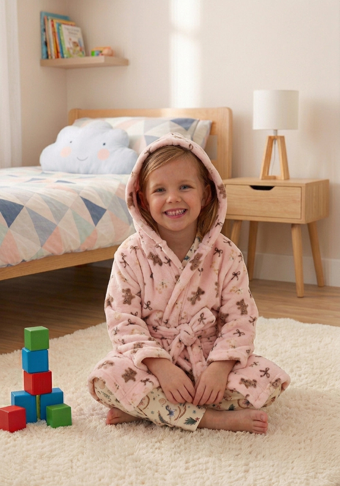 The Sleep Collection Teddy Bear Print Soft Hooded Robe - Pink 1 Shaws Department Stores