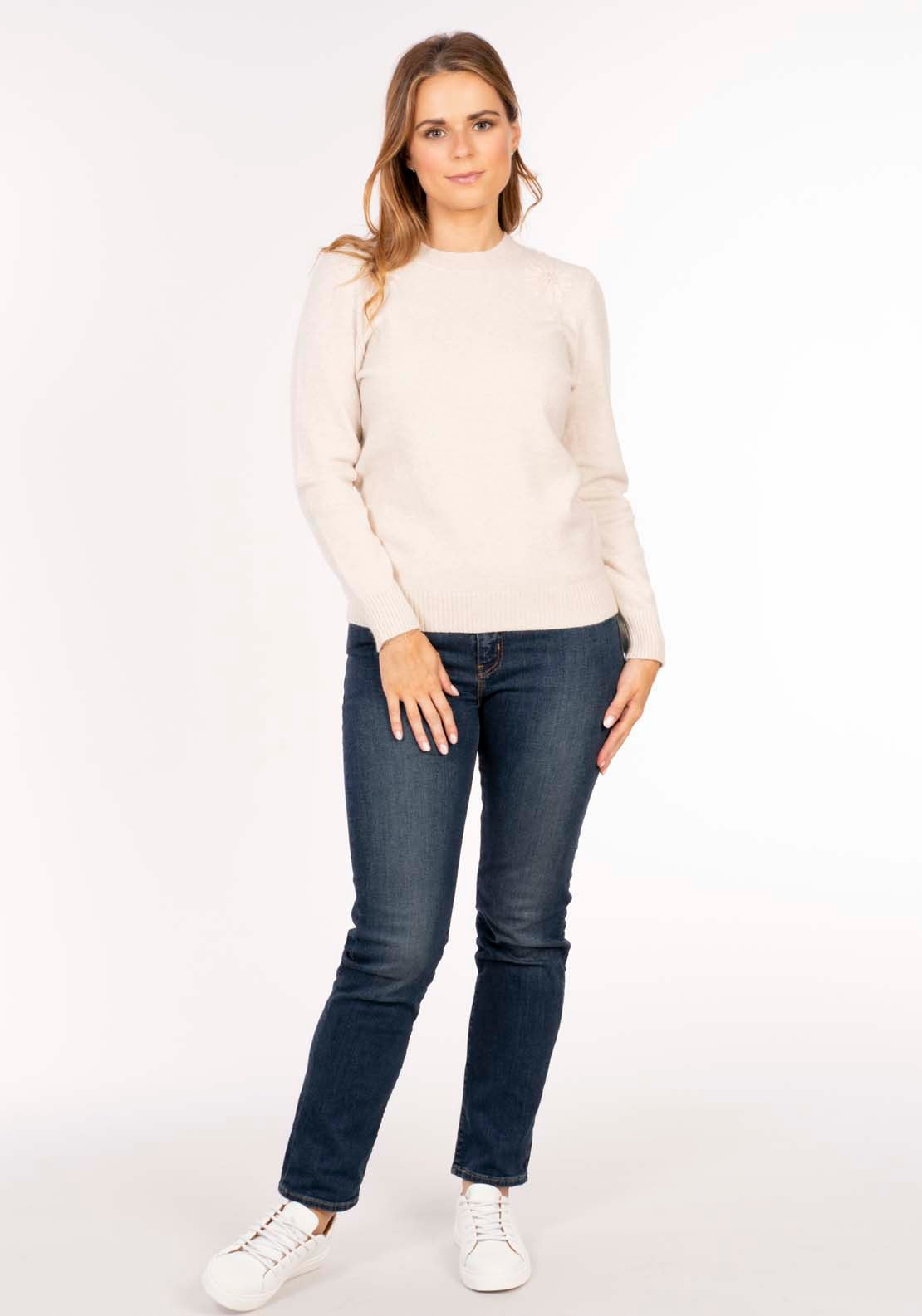 Naoise 12 Gg Embroidered Shoulder Sweater - Oatmeal 6 Shaws Department Stores