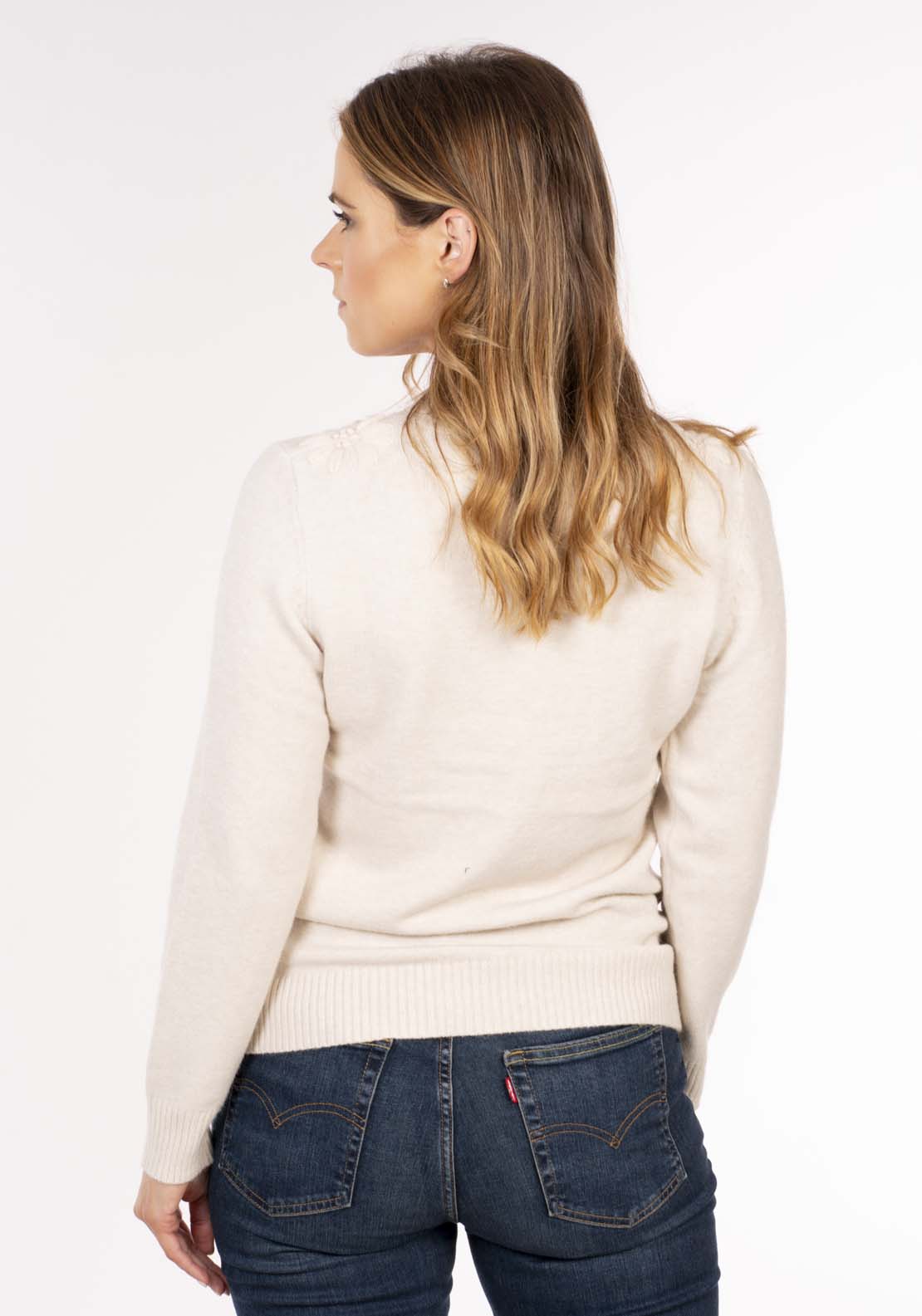Naoise 12 Gg Embroidered Shoulder Sweater - Oatmeal 5 Shaws Department Stores