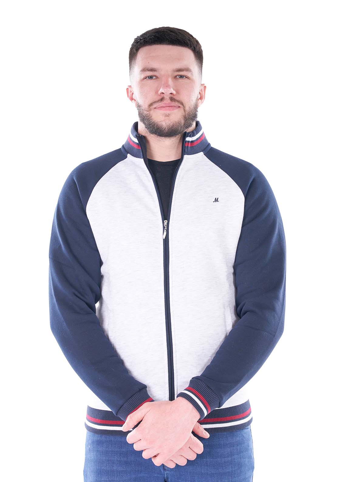 Mineral Grange Full Zip Raglan Jacket - Snow Marl/navy 1 Shaws Department Stores