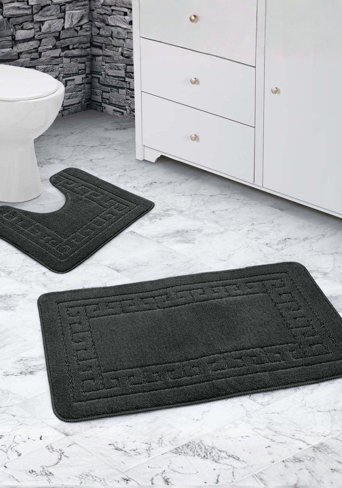 The Home Collection Greek Bath Mat Set - Grey 1 Shaws Department Stores
