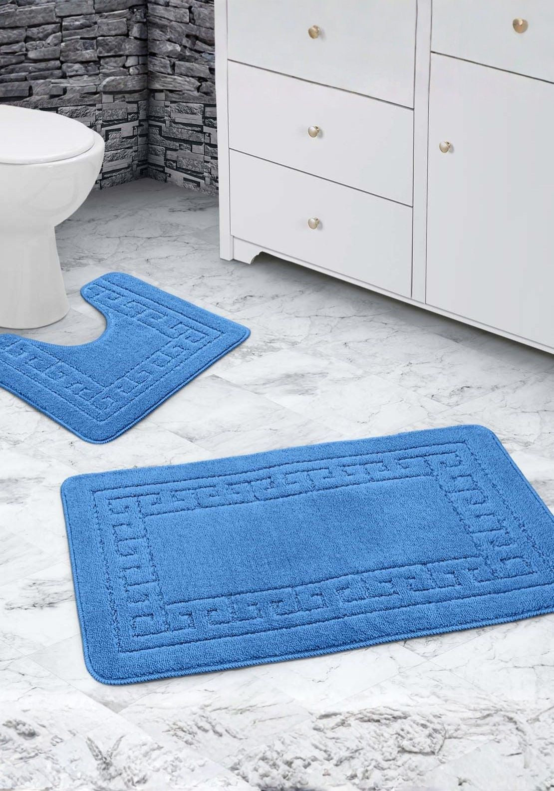The Home Collection Greek Bath Mat Set - Blue 1 Shaws Department Stores