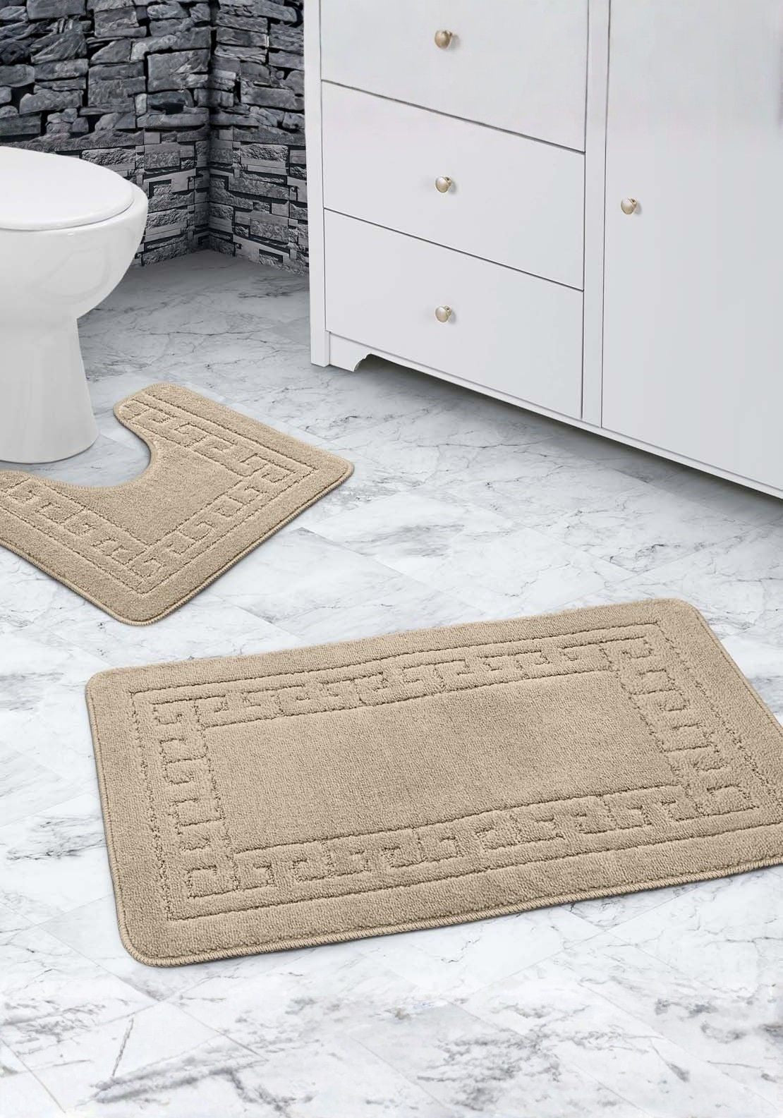 The Home Collection Greek Bath Mat Set - Beige 1 Shaws Department Stores