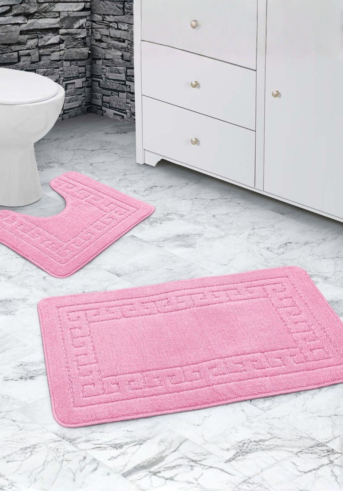 The Home Collection Greek Bath Mat Set - Pink 1 Shaws Department Stores