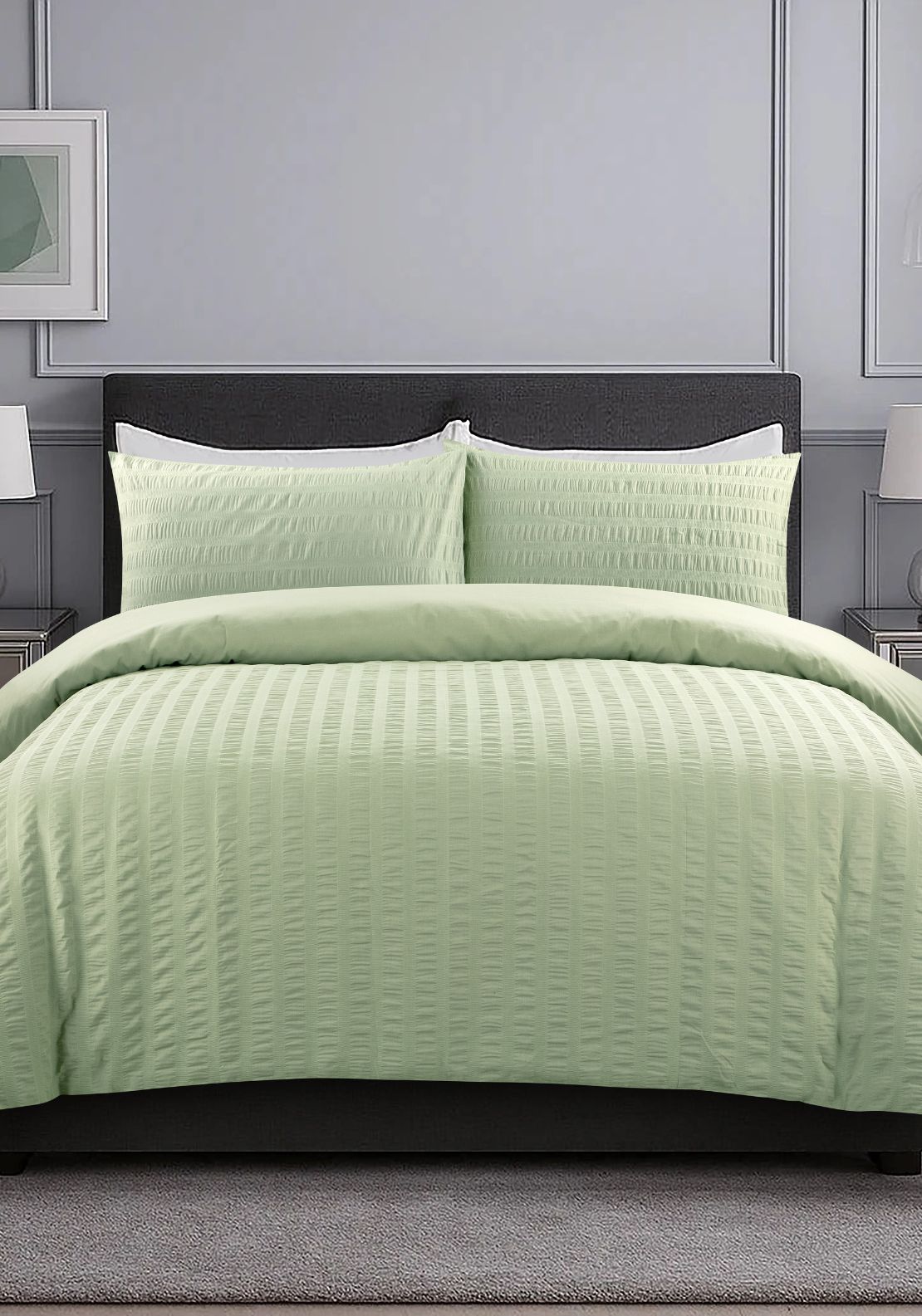The Home Collection Seersucker Duvet Cover Set - Green 1 Shaws Department Stores