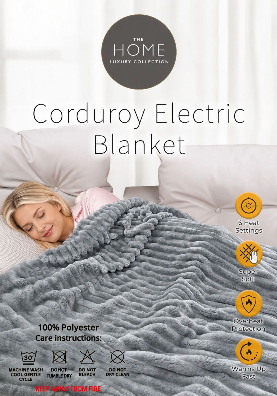 The Home Luxury Collection Ribbed Heated Throw - Grey 1 Shaws Department Stores