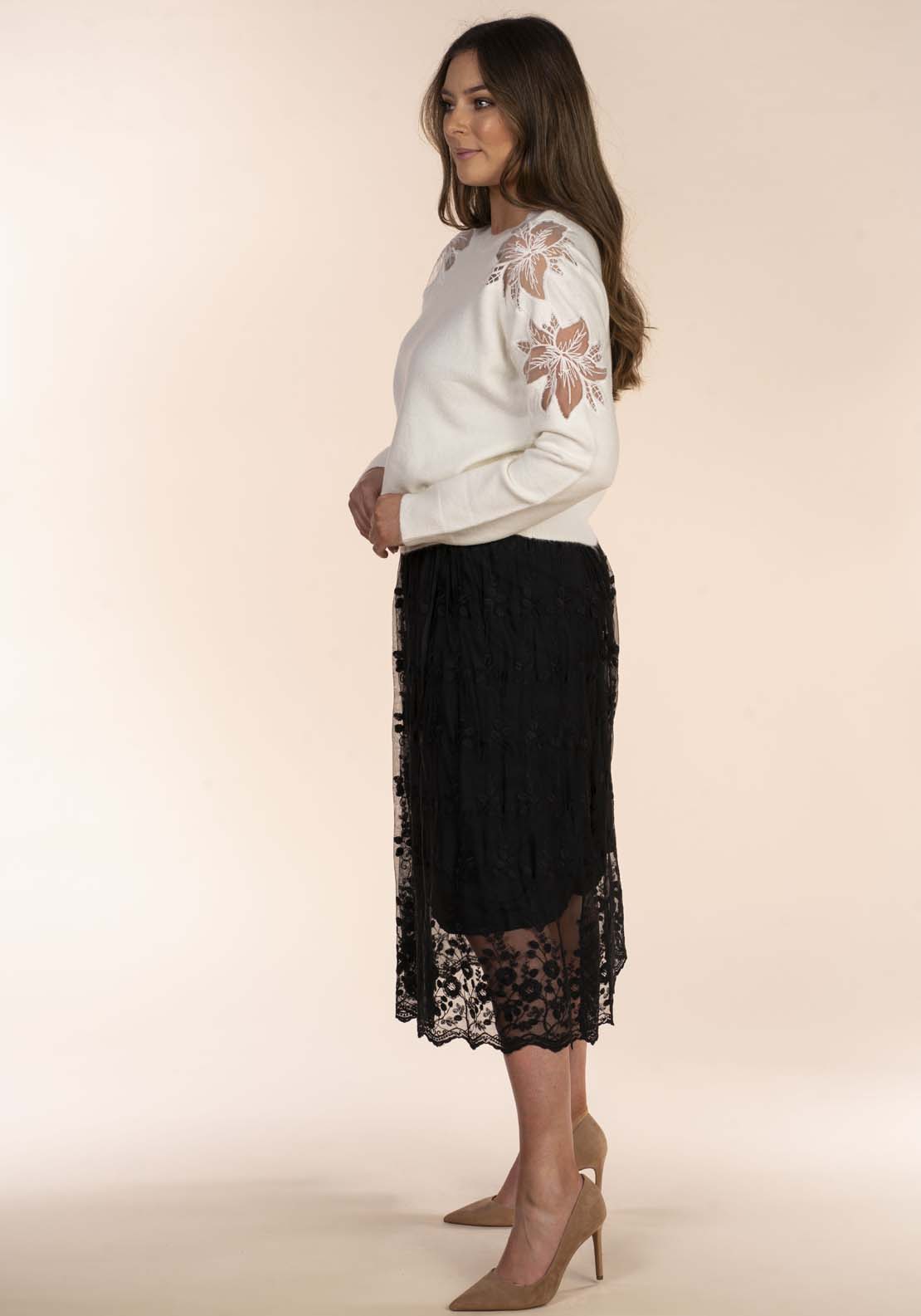 Naoise Black Lace Skirt - Black 2 Shaws Department Stores