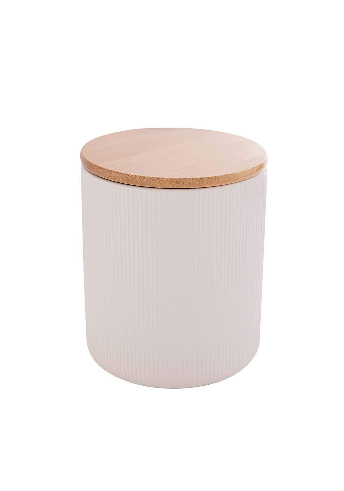 The Home Collection Ribbed Canister With Bamboo - White 1 Shaws Department Stores