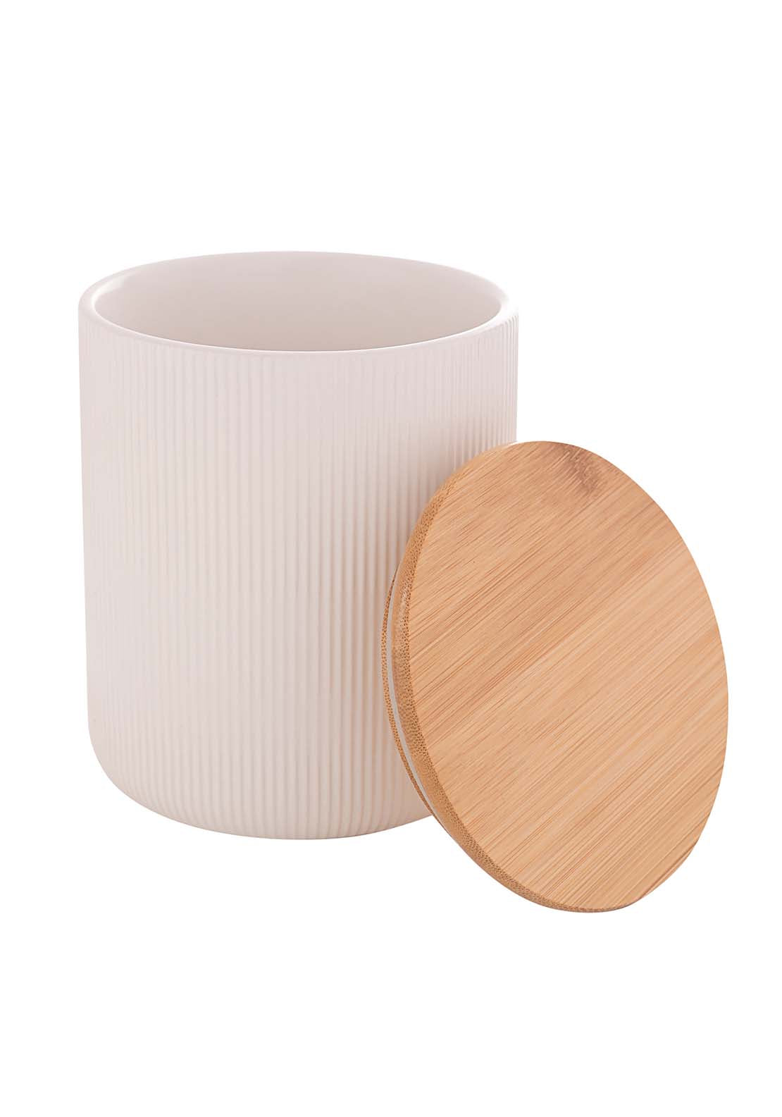 The Home Collection Ribbed Canister With Bamboo - White 2 Shaws Department Stores