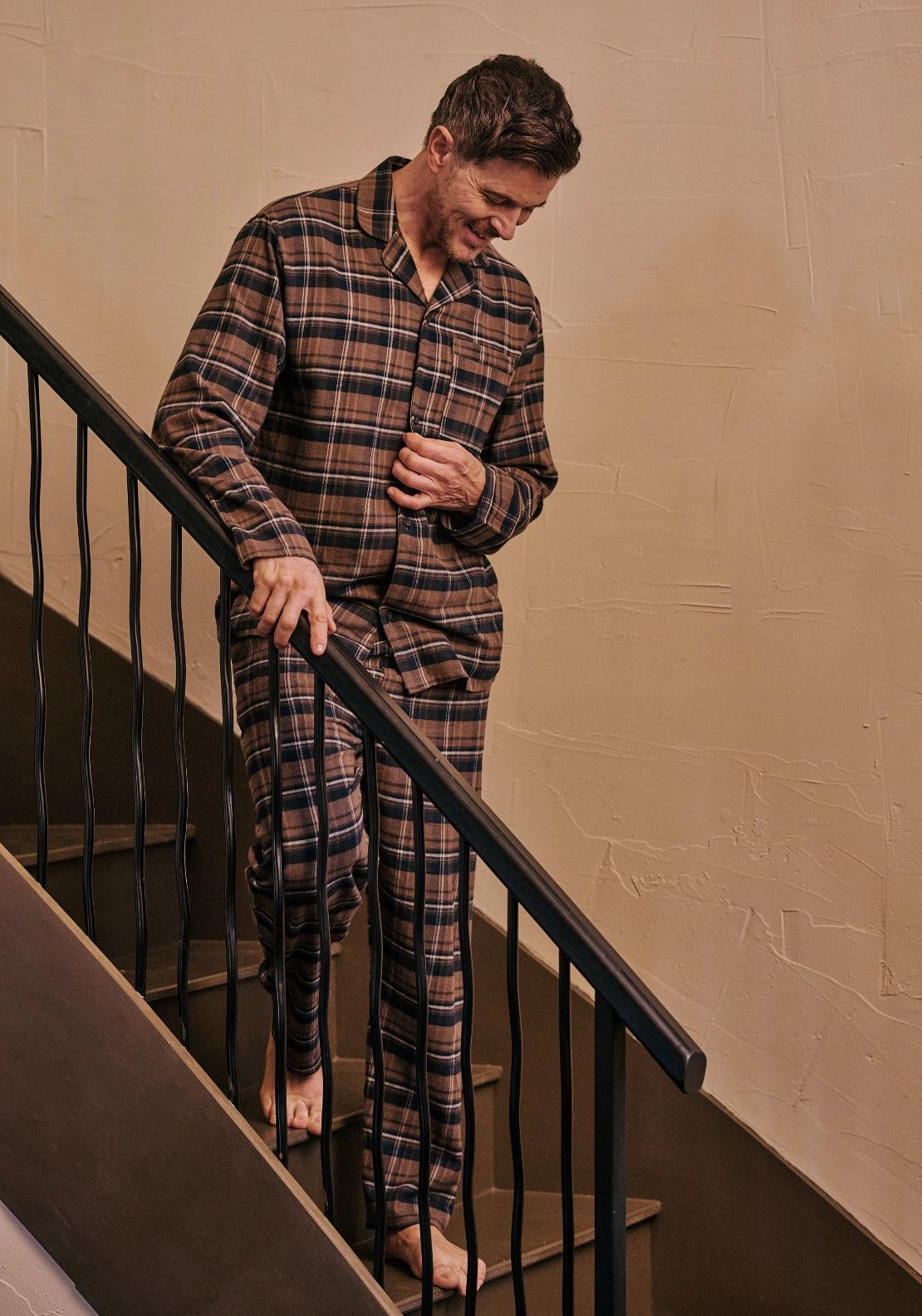 Hj Hall Brushed Cotton Check Pyjamas - Brown/navy Check 4 Shaws Department Stores