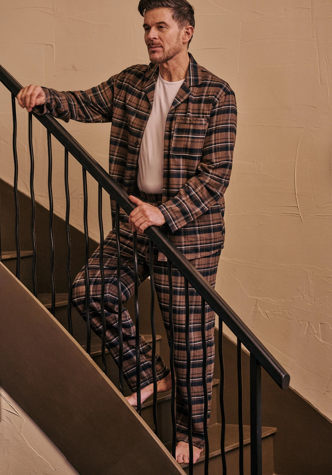 Hj Hall Brushed Cotton Check Pyjamas - Brown/navy Check 2 Shaws Department Stores