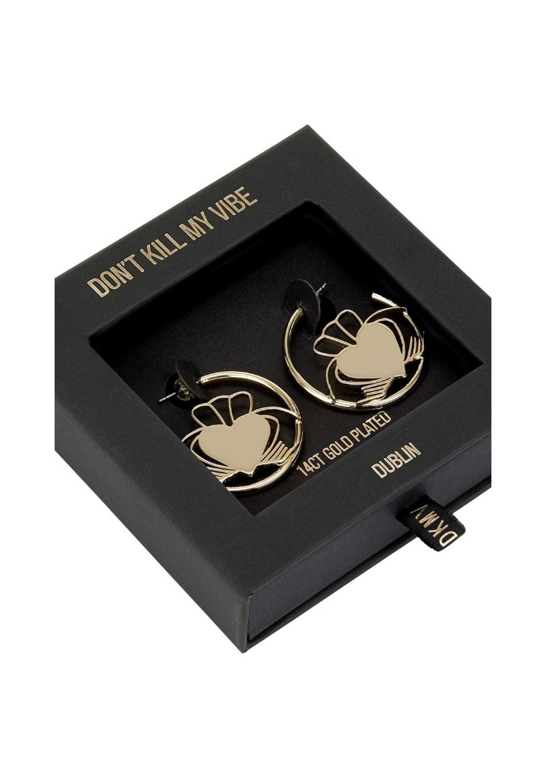 Don’t Kill My Vibe Heart Strong Claddagh Hoop Earrings - Gold 2 Shaws Department Stores