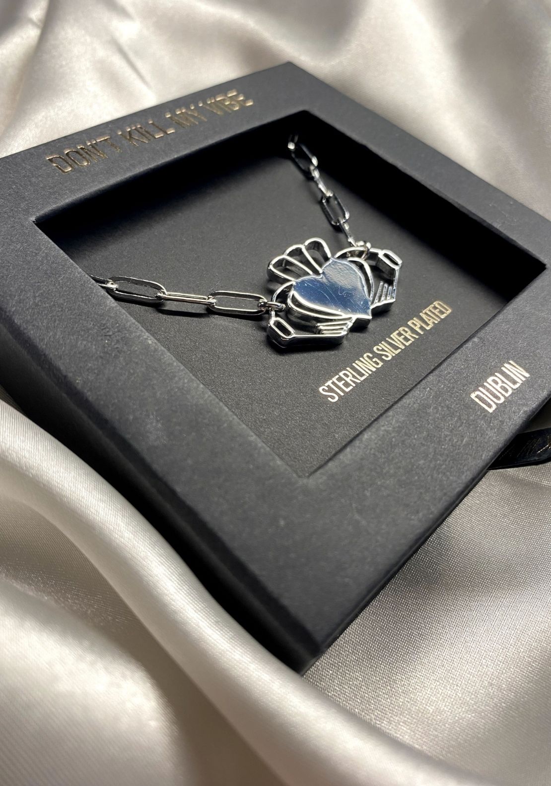 Don’t Kill My Vibe Heart Strong Claddagh Necklace - Silver 2 Shaws Department Stores