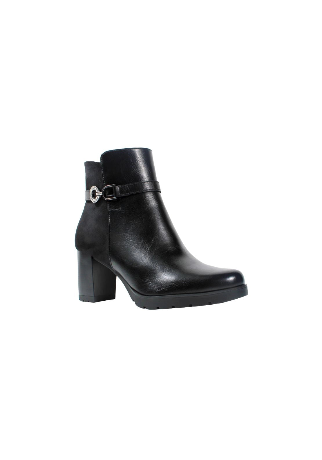High Block Heel Diamonte Trim - Black