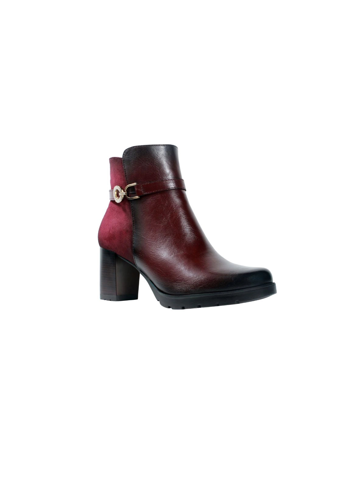 High Block Heel Diamonte Trim - Wine
