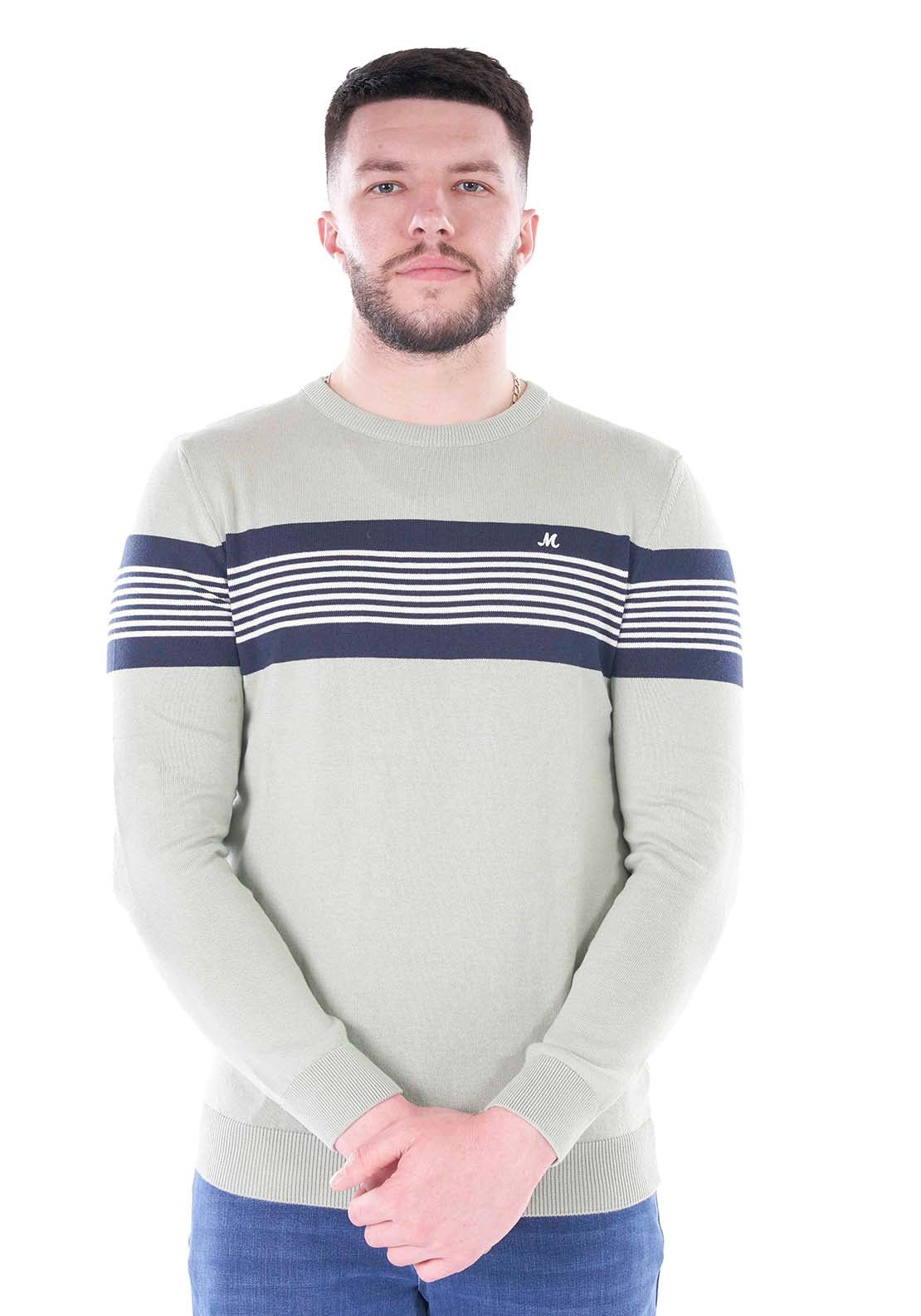 Mineral Harrison Crew Knit Stripe Deta - Sage 1 Shaws Department Stores