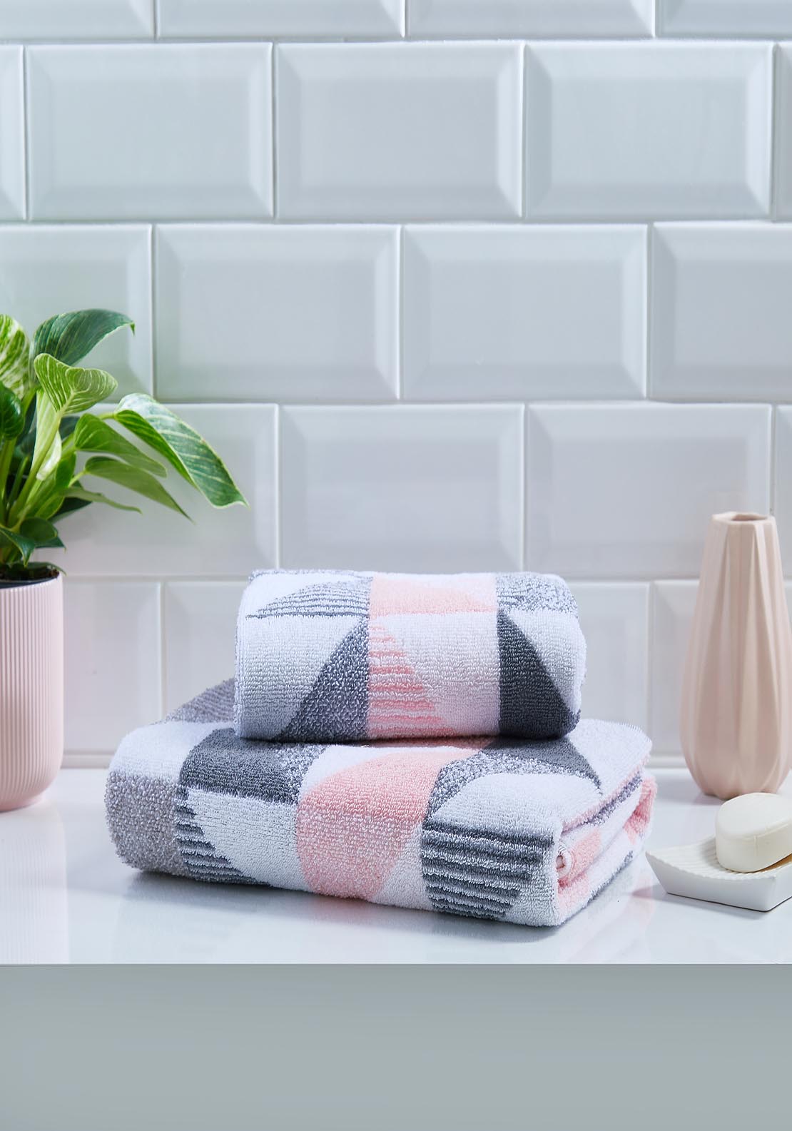 The Home Collection Hendra Bath Towel - Pink &amp; Grey 2 Shaws Department Stores