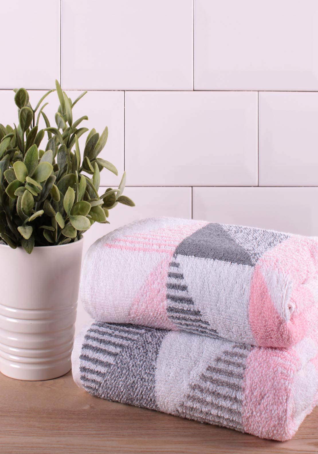The Home Collection Hendra Bath Towel - Pink &amp; Grey 1 Shaws Department Stores