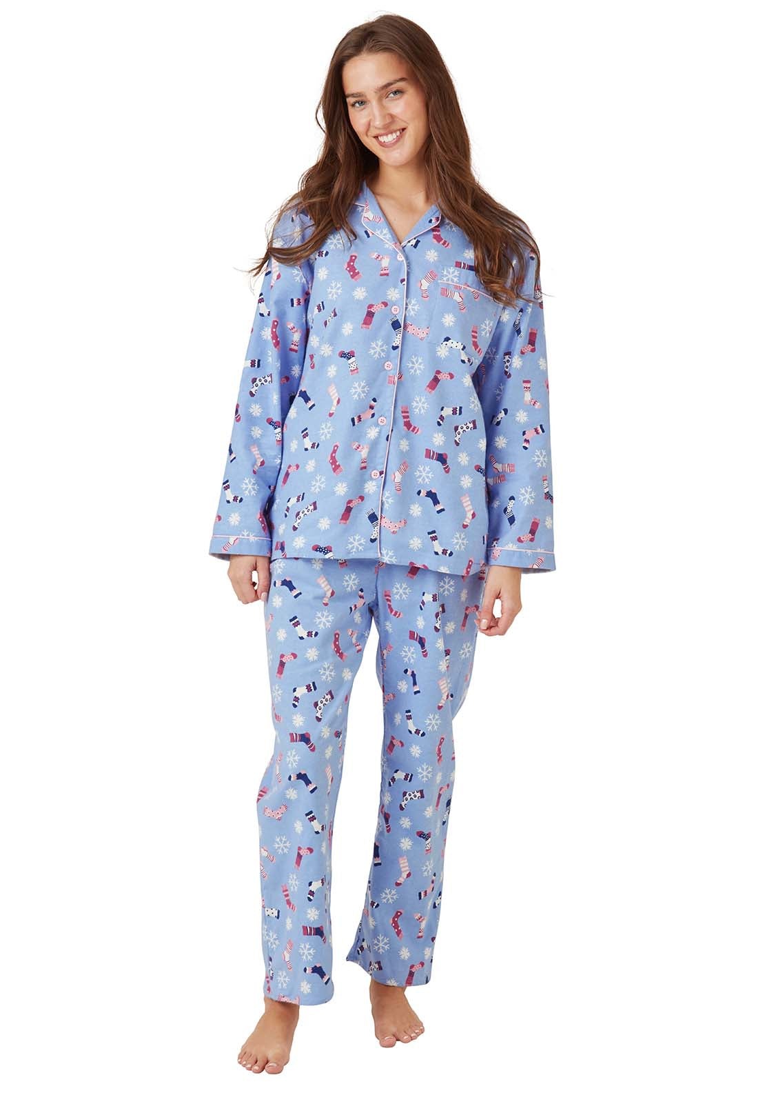 Indigo Sky Sock Print Wincey Pyjama - Blue 1 Shaws Department Stores