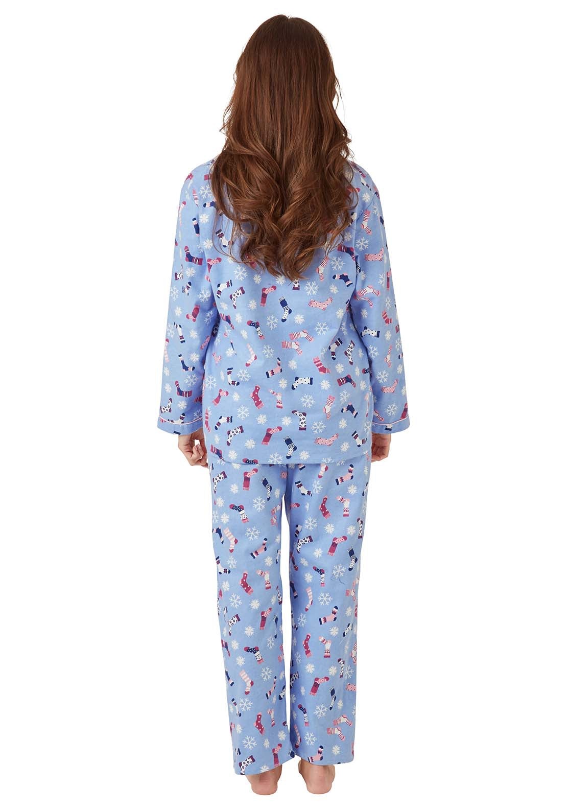 Indigo Sky Sock Print Wincey Pyjama - Blue 2 Shaws Department Stores
