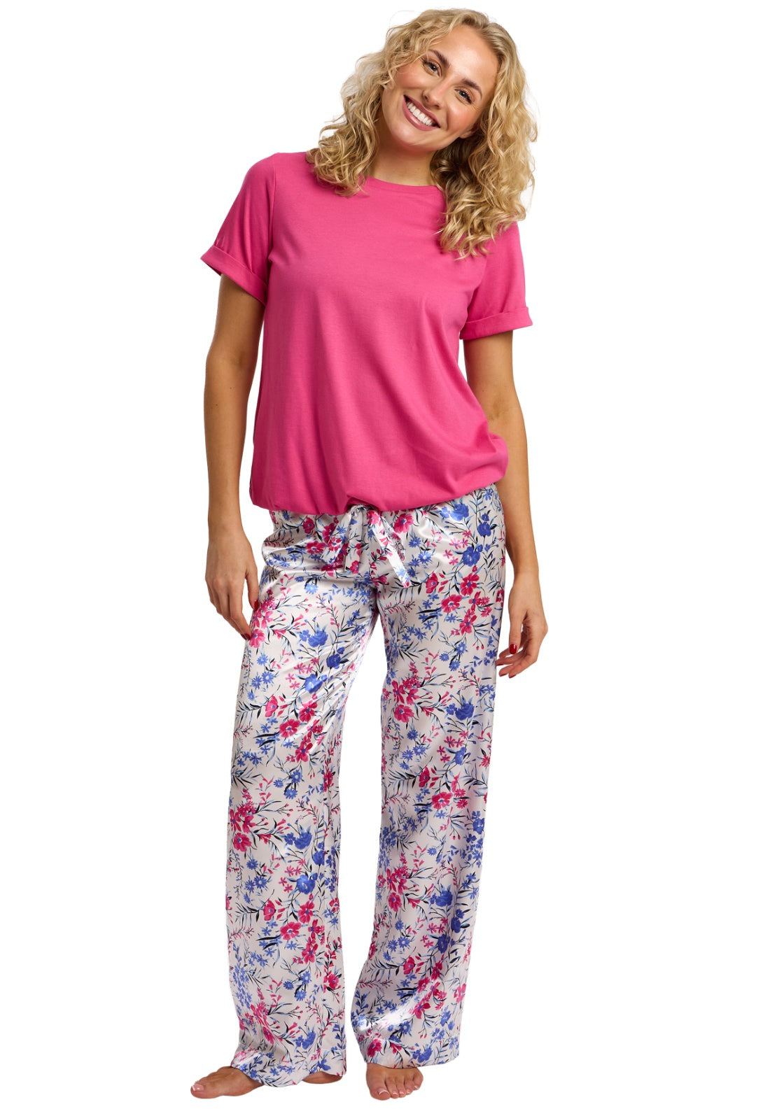 Indigo Sky Vibrant Floral Print Pyjama Set - Cerise 3 Shaws Department Stores