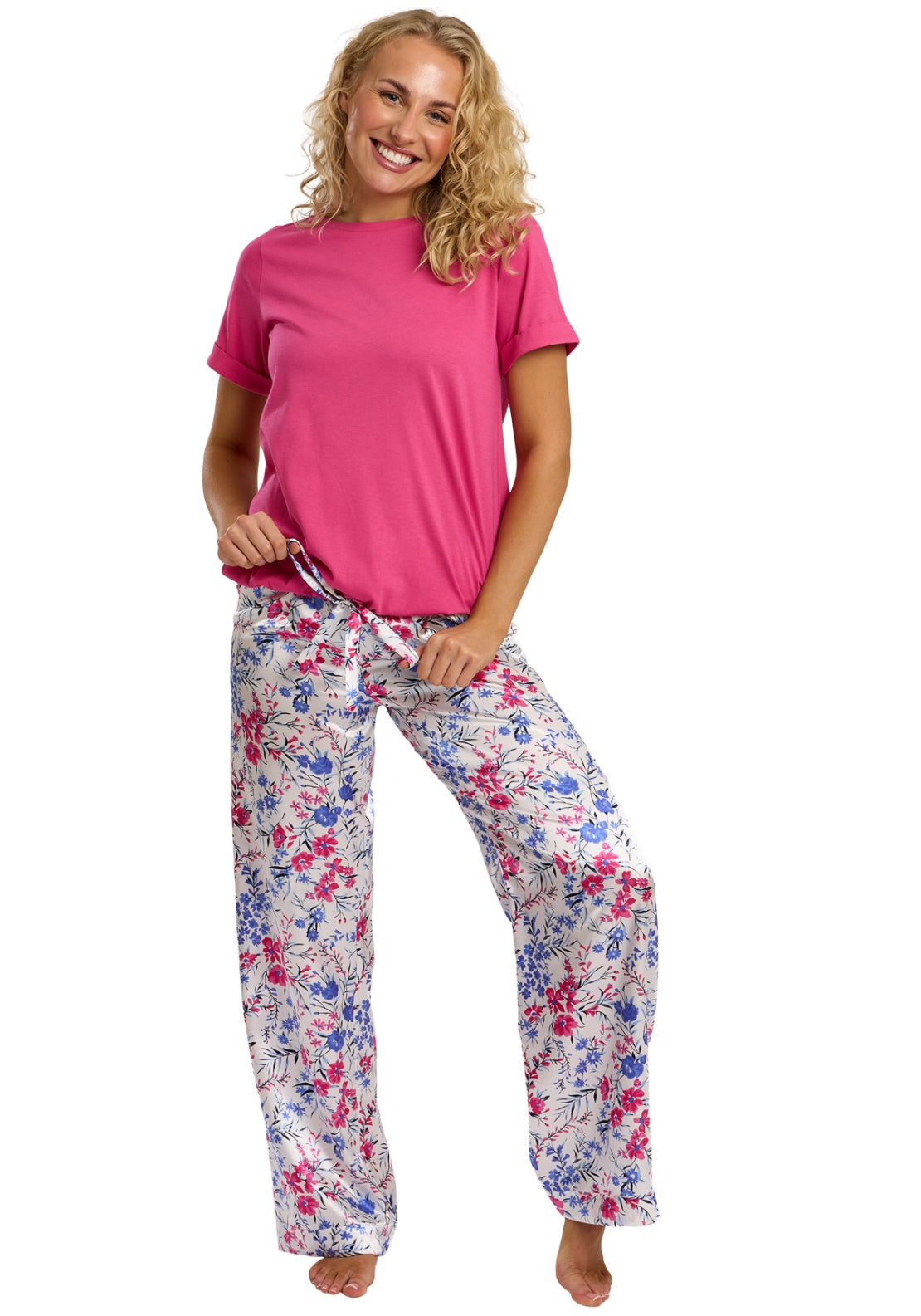 Indigo Sky Vibrant Floral Print Pyjama Set - Cerise 1 Shaws Department Stores