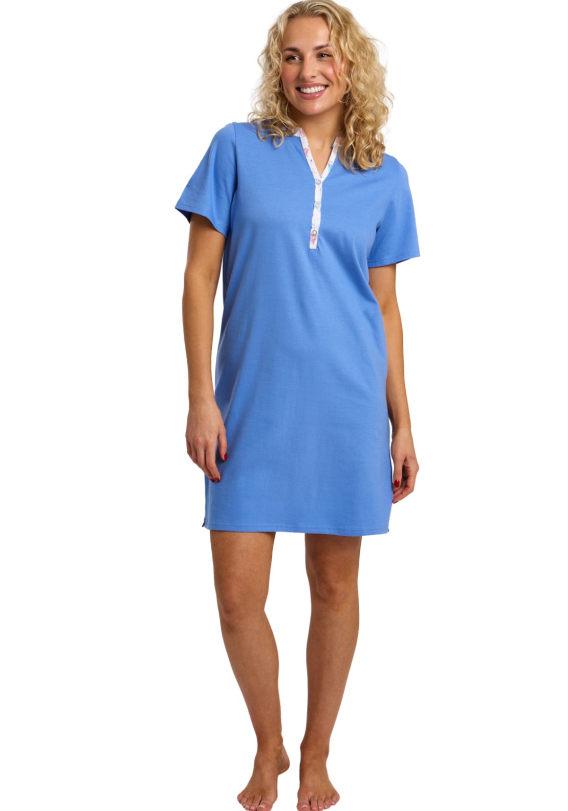 100% Cotton Plain Nightdress - Blue