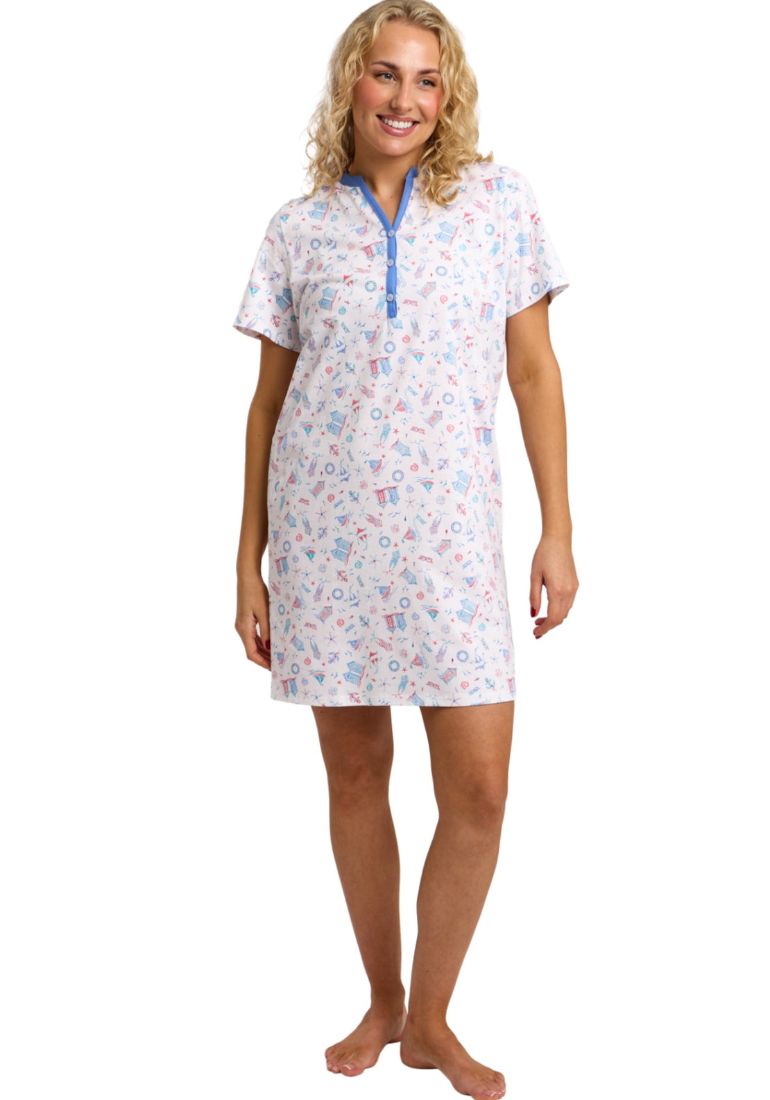 100% Cotton Plain Nightdress - Blue