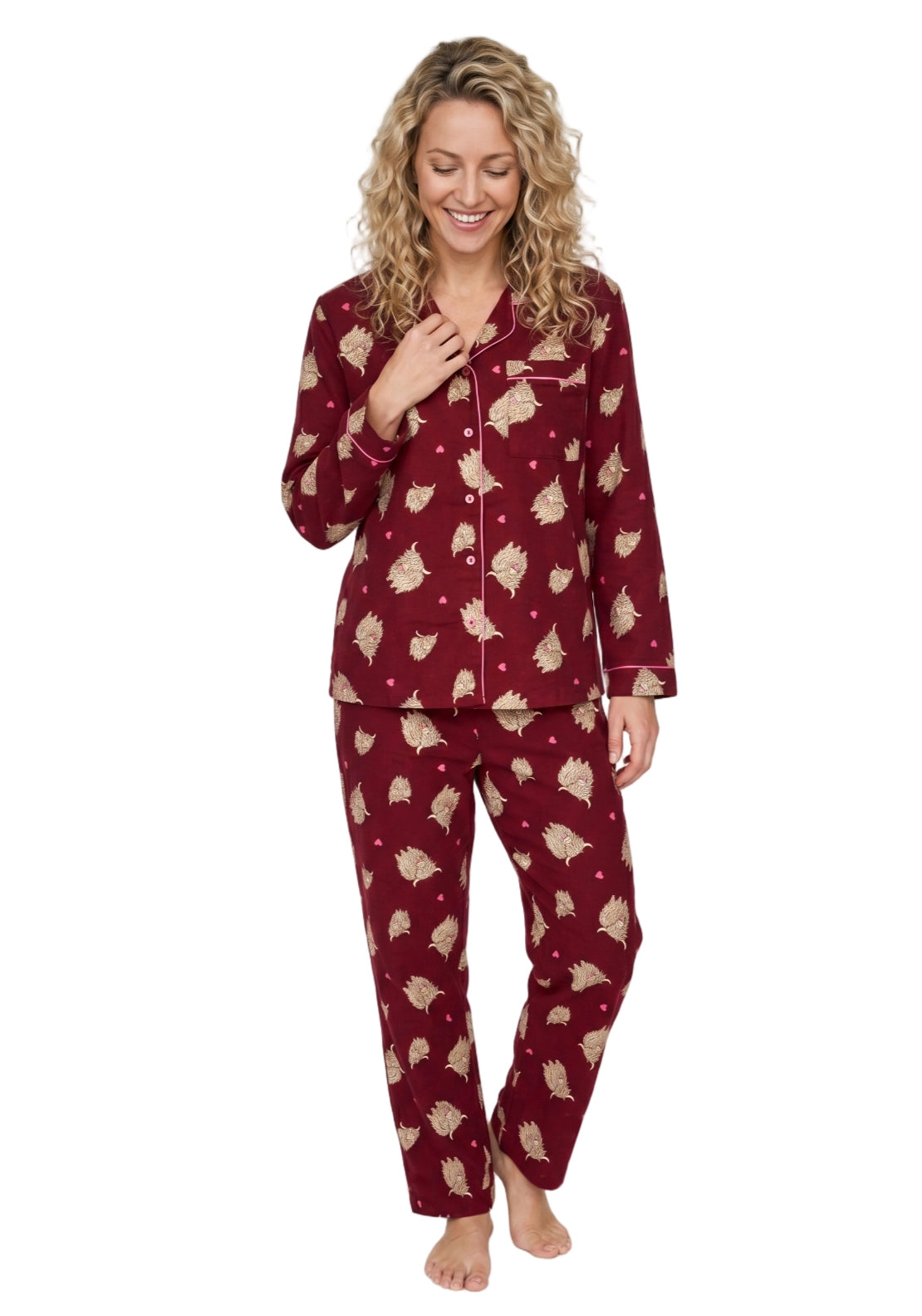 Indigo Sky Highland Cow Wincey Pyjama - Wine 1 Shaws Department Stores