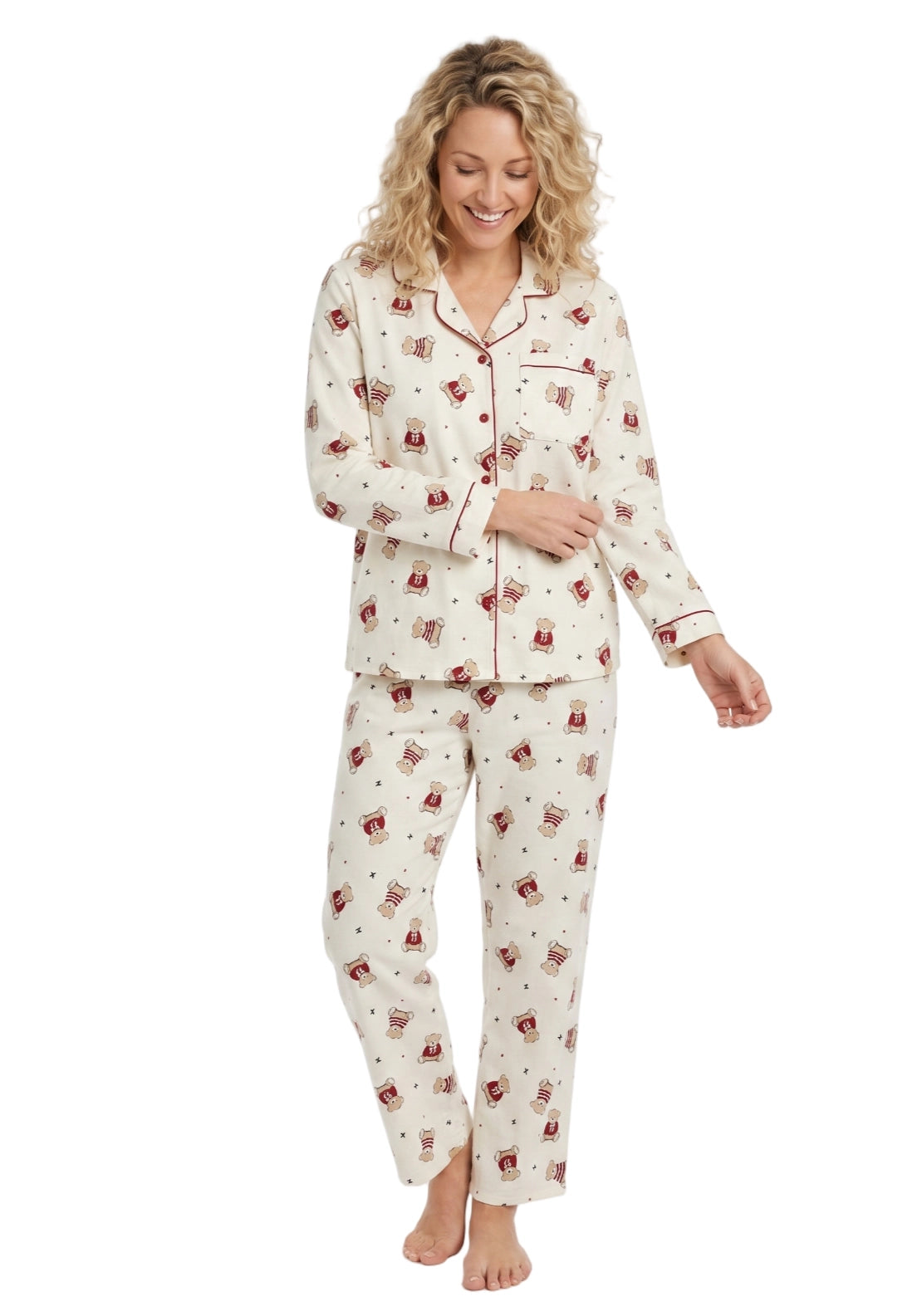 Indigo Sky Teddy Wincey Pyjama - White 1 Shaws Department Stores