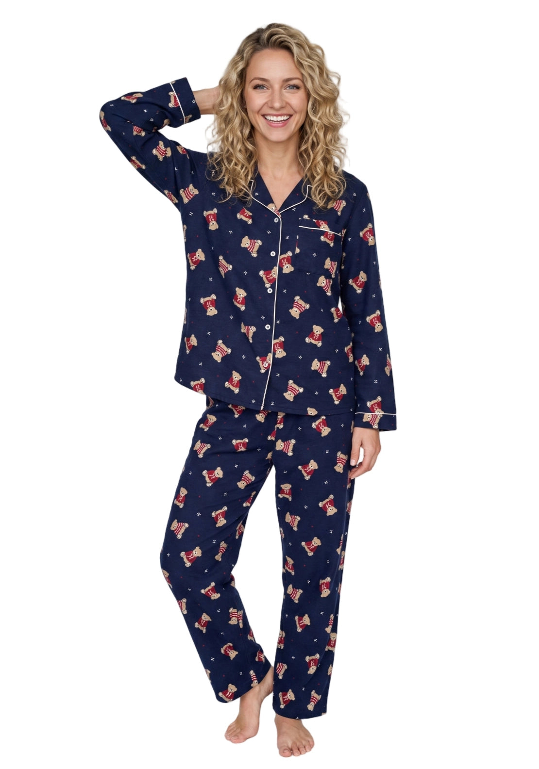 Indigo Sky Teddy Wincey Pyjama - Blue 1 Shaws Department Stores