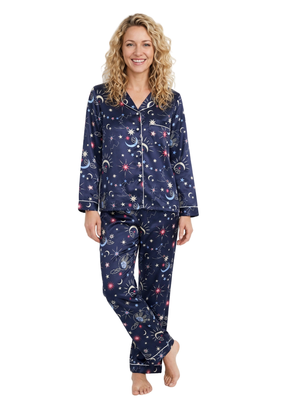 Moon Satin Pyjama Set - Blue
