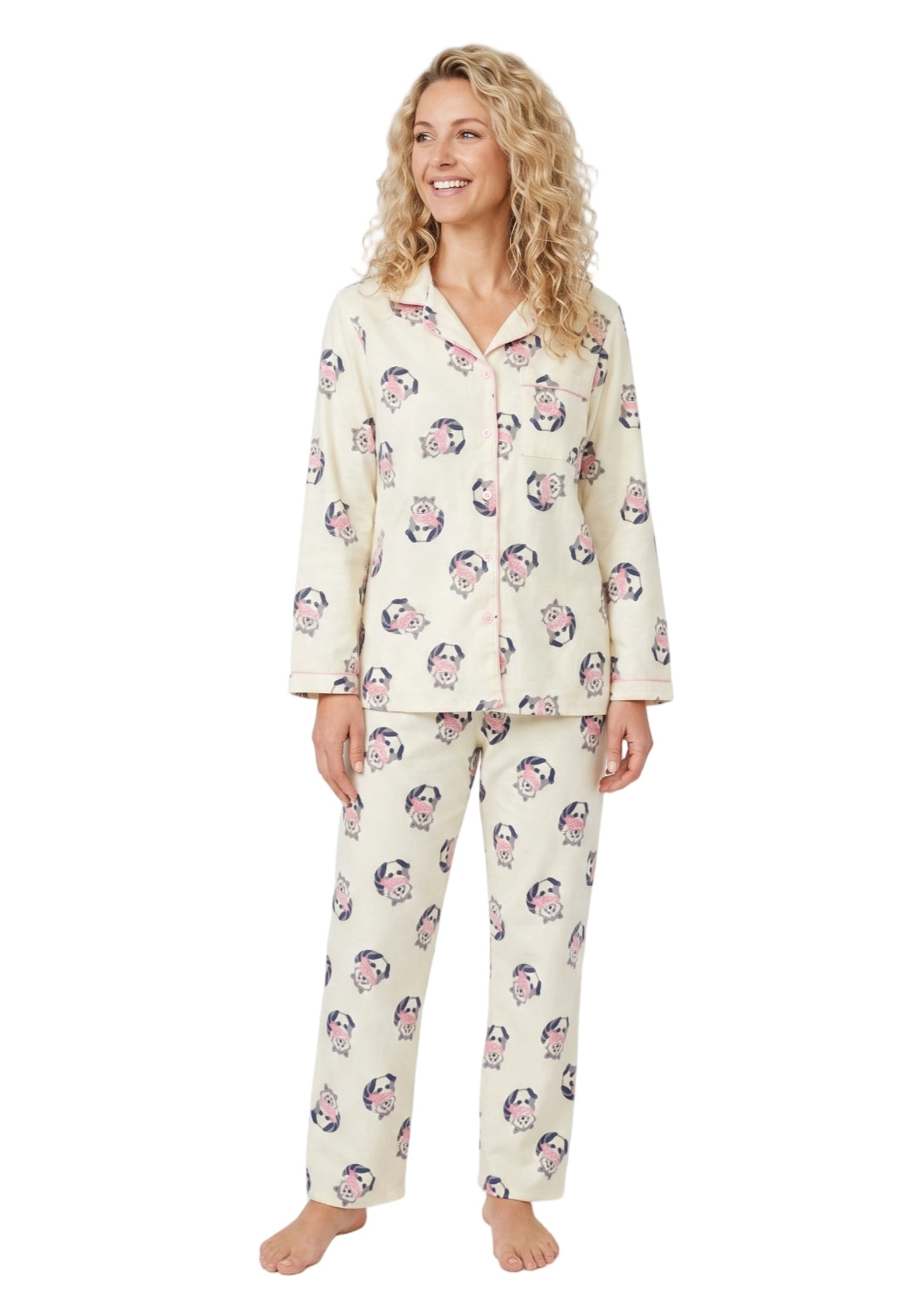 Indigo Sky Racoon Wincey Pyjama - White 1 Shaws Department Stores