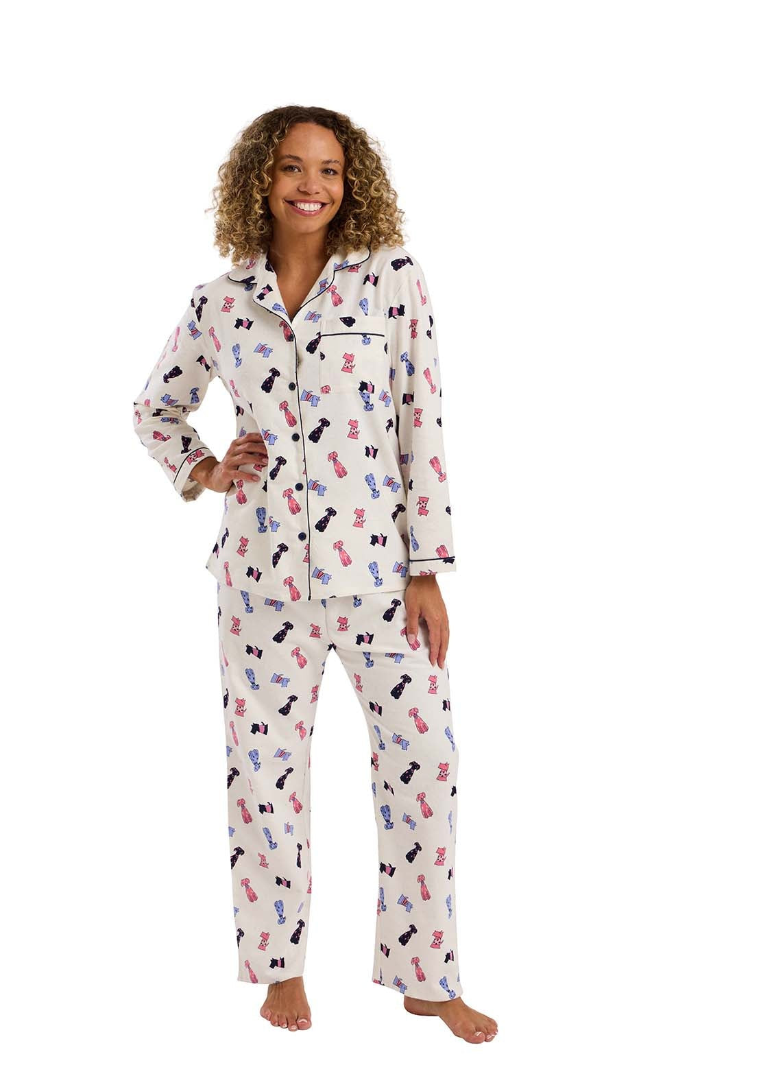 Indigo Sky Cute Dog Wincey Pyjama - Ivory 1 Shaws Department Stores