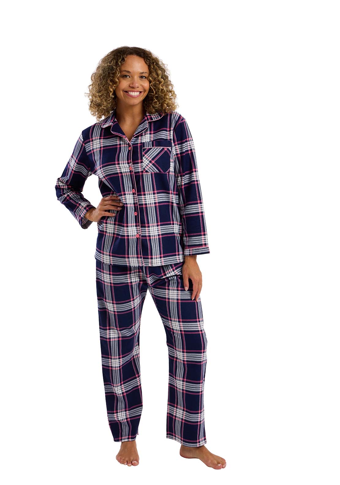 Indigo Sky Check Wincey Pyjama - Blue 3 Shaws Department Stores