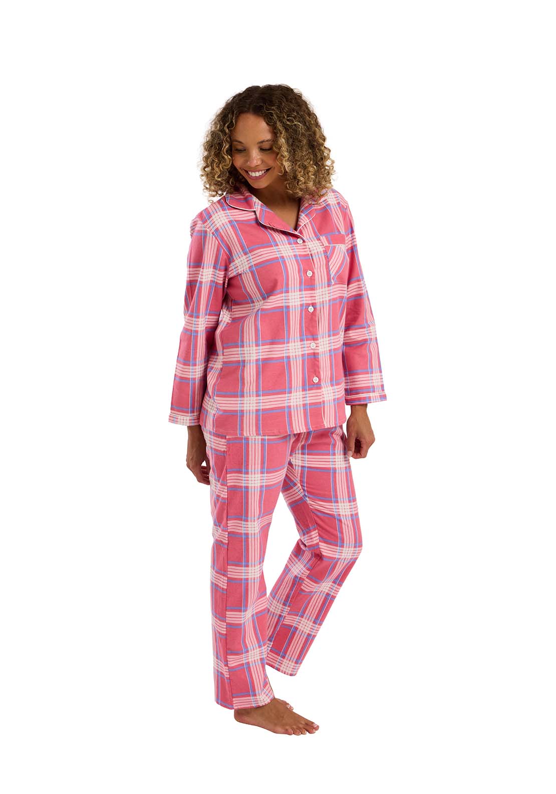 Indigo Sky Check Wincey Pyjama - Pink 3 Shaws Department Stores
