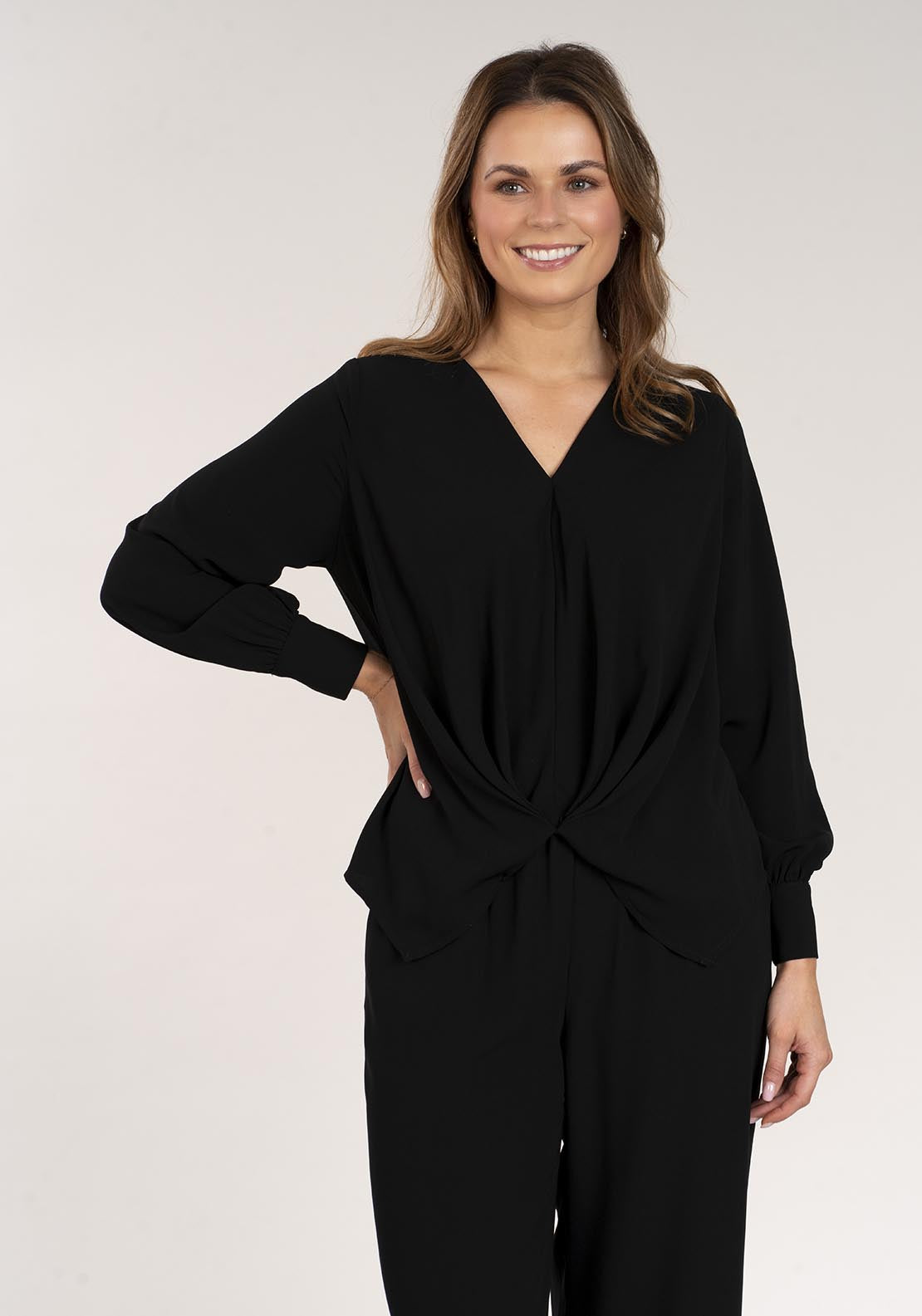 Naoise Long Sleeve Wrap Shirt - Black 3 Shaws Department Stores