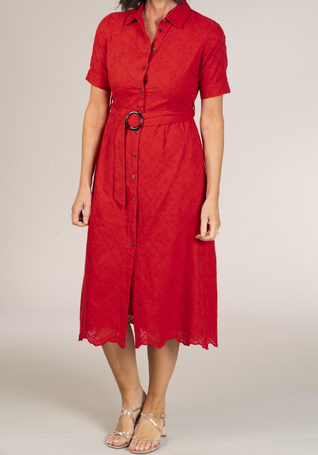 Naoise Emb Anglaise Dress - Red 1 Shaws Department Stores