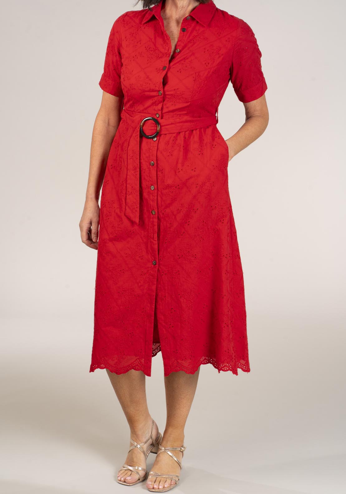 Naoise Emb Anglaise Dress - Red 2 Shaws Department Stores