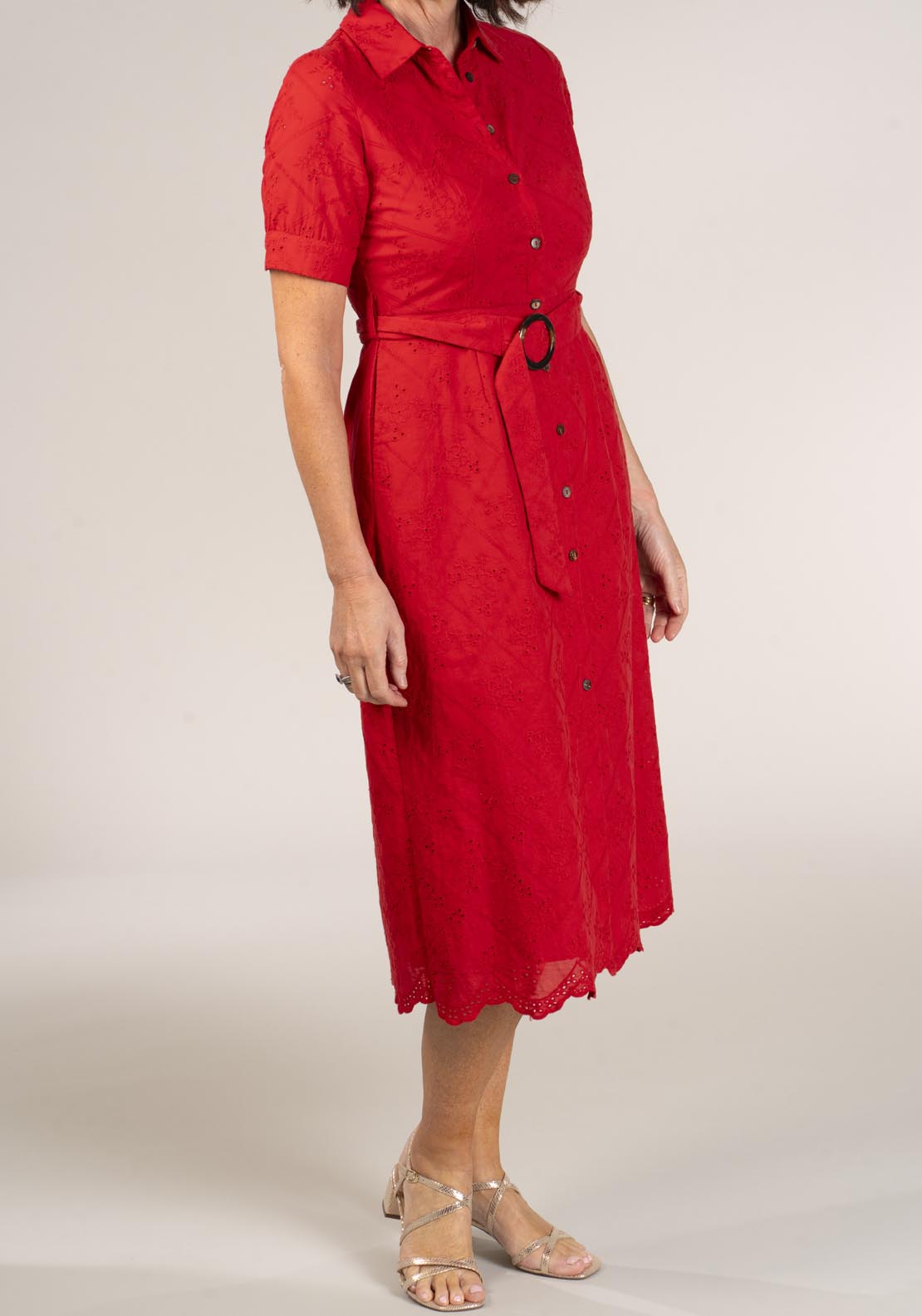 Naoise Emb Anglaise Dress - Red 3 Shaws Department Stores