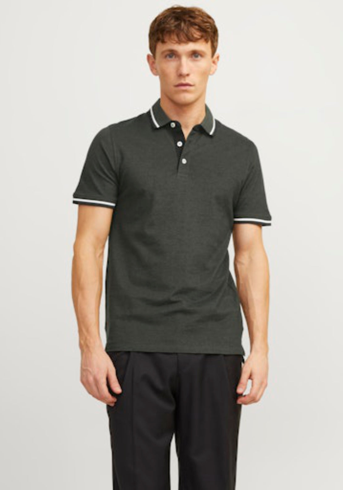 Jack &amp; Jones Essential Short Sleeve Polo Shirt - Forest Night 1 Shaws Department Stores