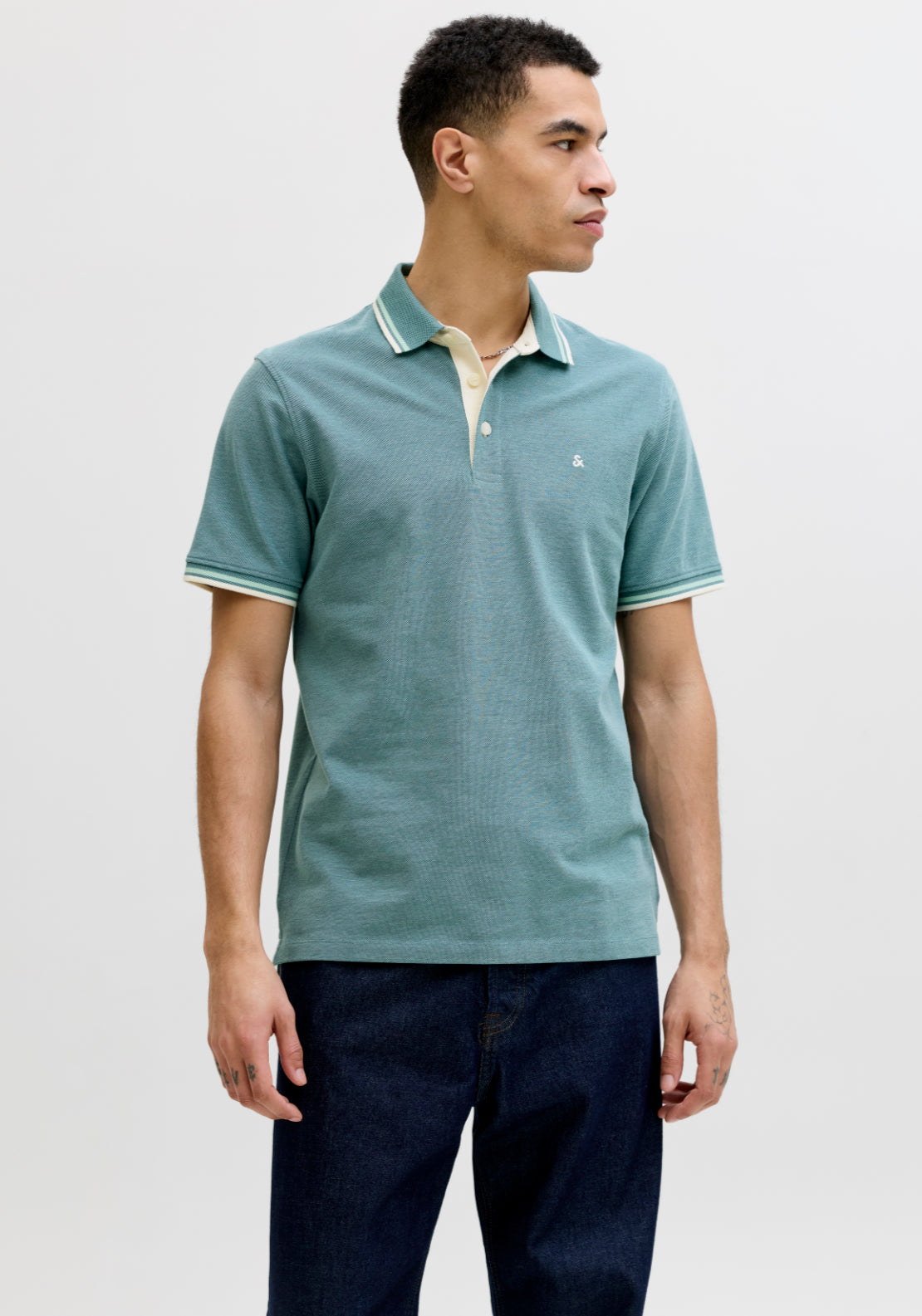 Jack &amp; Jones Short Sleeve Plain Polo Shirt - Atlantic Deep 1 Shaws Department Stores