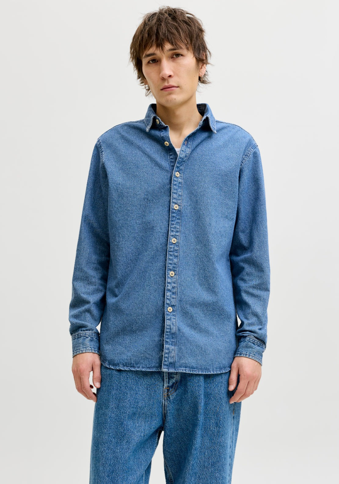 Jack &amp; Jones Slim Fit Denim Shirt - Blue 1 Shaws Department Stores