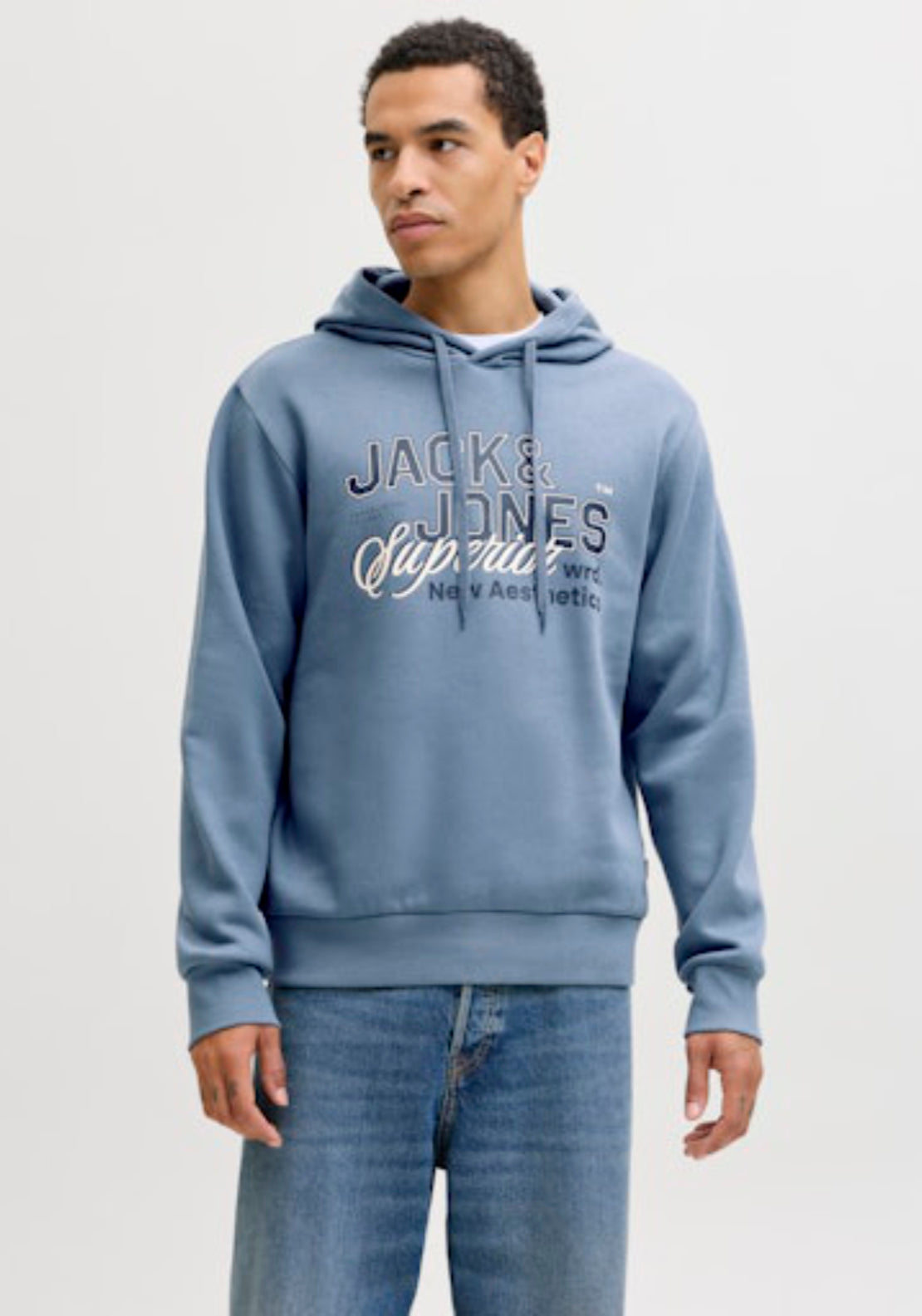 Jack &amp; Jones Logo Sweats Hoodie - Blue 1 Shaws Department Stores