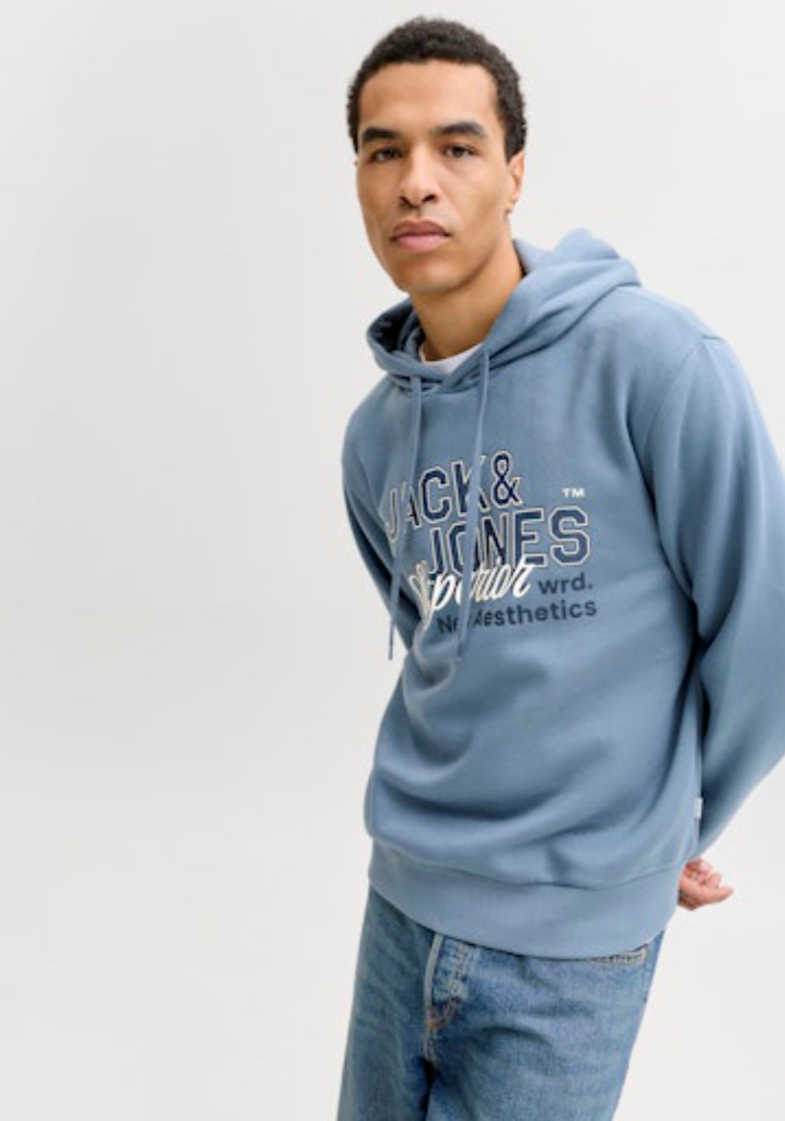 Jack &amp; Jones Logo Sweats Hoodie - Blue 3 Shaws Department Stores
