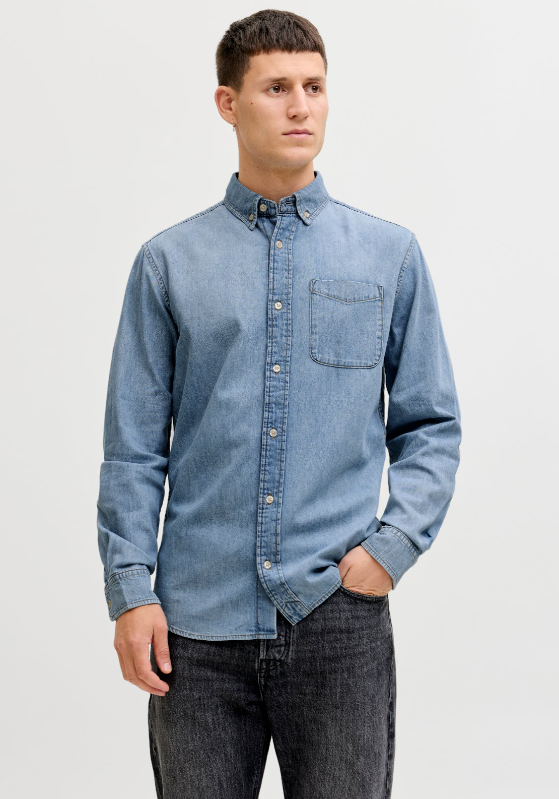 Jack &amp; Jones Regular Fit Denim Shirt - Blue 1 Shaws Department Stores