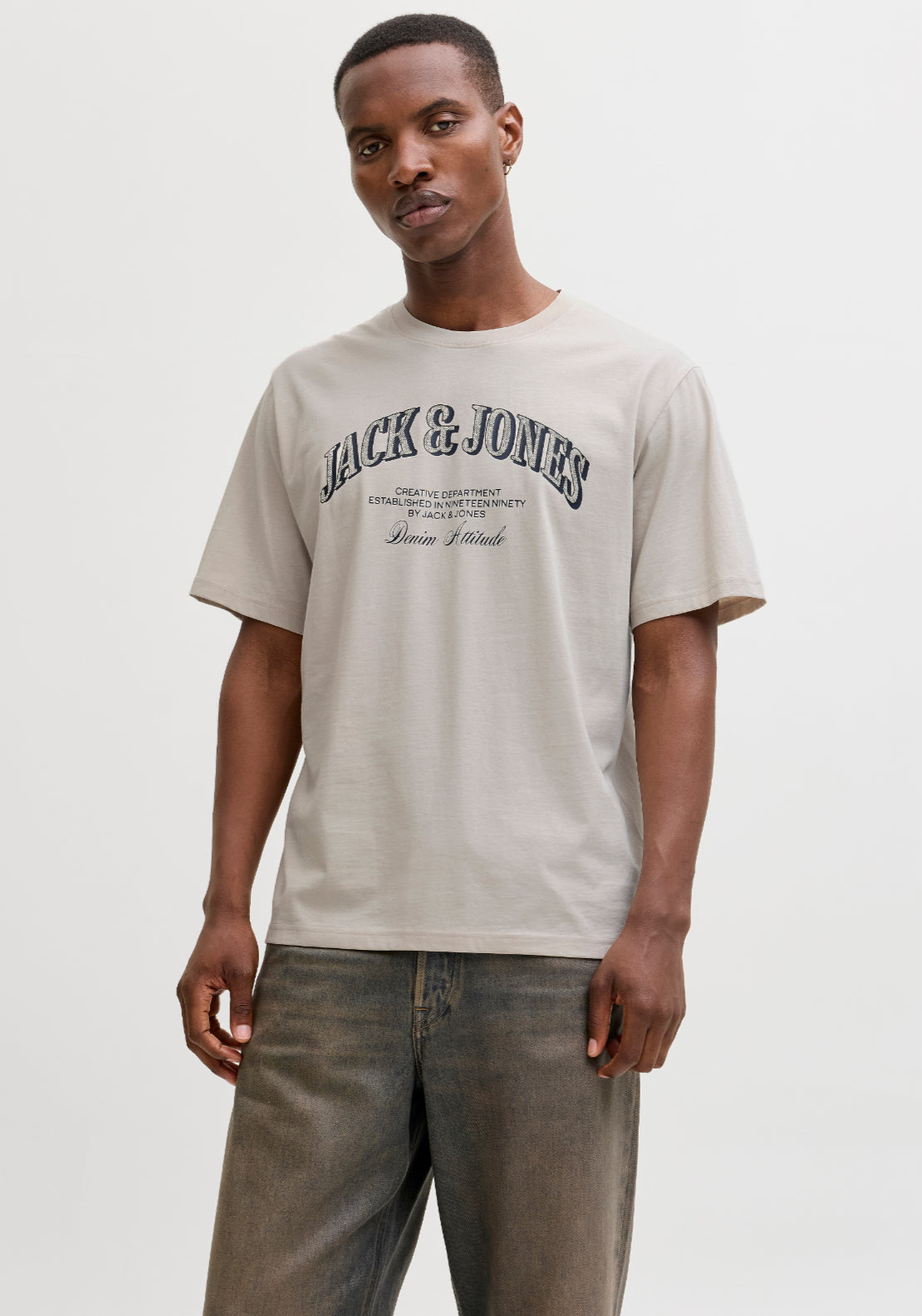 Jack &amp; Jones Short Sleeve T-Shirt - Moonbeam 1 Shaws Department Stores